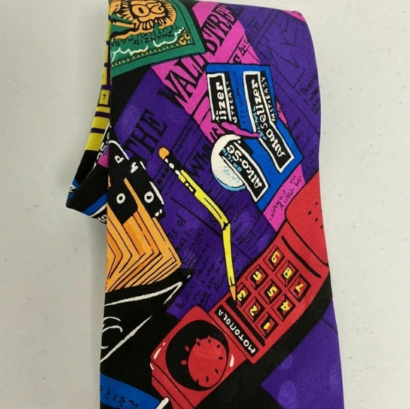 Addiction Neck Tie Vintage Wall Street Money Financial Theme Bright Colors - Picture 4 of 8